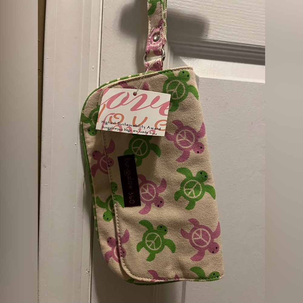 Bungalow 360 Canvas Clutch Turtle Peace Pattern Wristlet NWT